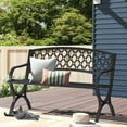 thumbnail image 3 of BCBYou Outdoor Steel Bench Patio Garden Yard Bench with Armrests Metal Frame Furniture  Lawn Seating Black, 3 of 7