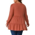 thumbnail image 4 of DARING DIVA Women's Plus V Neck Long Sleeve Peplum Babydoll Top 1X Brick Red, 4 of 6
