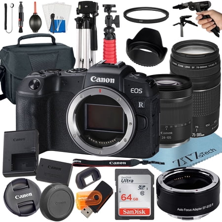 Canon EOS RP Mirrorless Camera with RF 24-105mm STM + 75-300mm Lens + Mount Adapter + 64GB + ZeeTech Accessory (International Version)