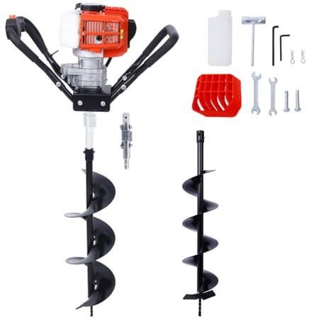 Post Hole Digger, 43cc Post Hole Digger, Gas Powered Earth Digger with 6&8" and absorber,Earth Auger Drill Bit, 30 inch Long Alloy Steel Auger, for Farmland, Garden and Plant, EPA Certification