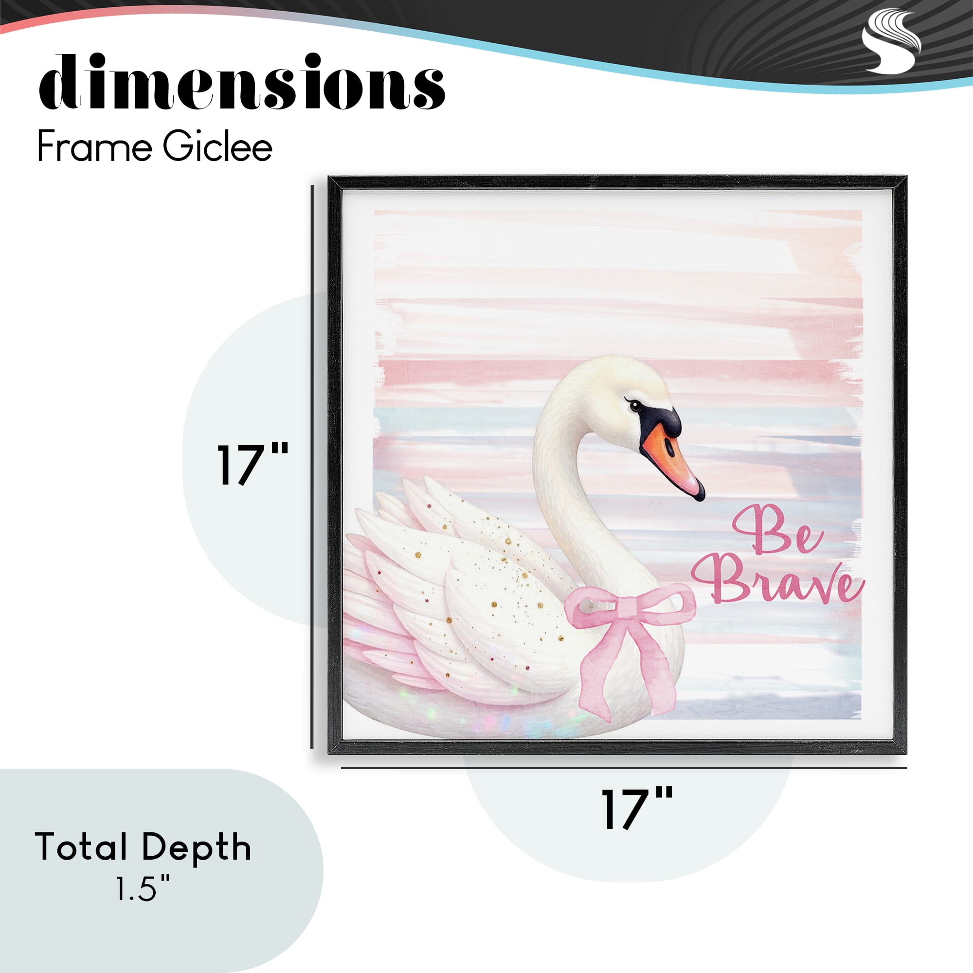 Be Brave Pastel Swan Black Framed Giclee Art, design by Kim Allen