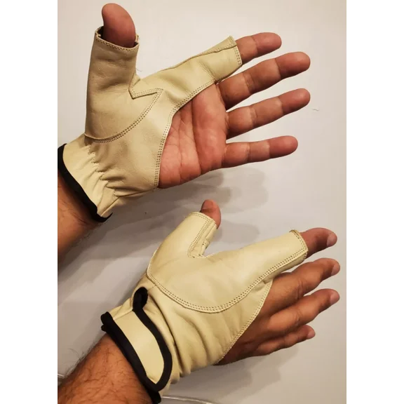 Traditional Archery Shooting Leather Gloves, Durable Finger Tabs for Bowstring Release and Comfort