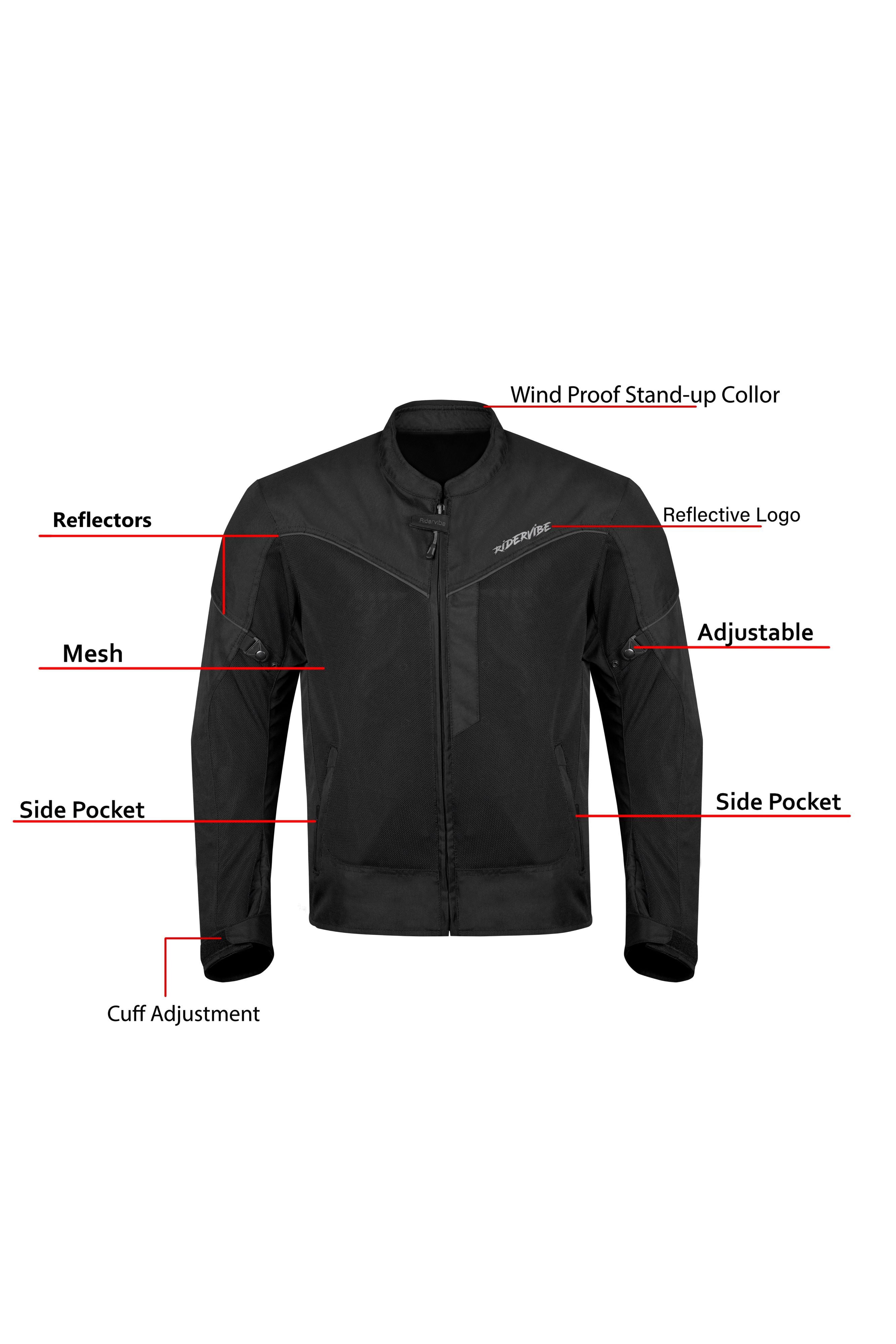Dream Apparel Men’s Mesh Motorcycle Jacket with Removable Armor, Reflective Trim, Zip-Out Lining, Adjustable Cuffs