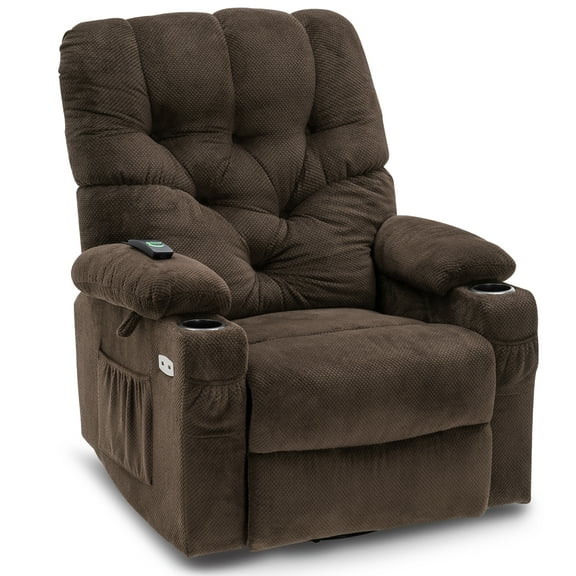 MCombo Power Swivel Glider Recliner Chair Fabric Recliner, Brown Fabric 7797