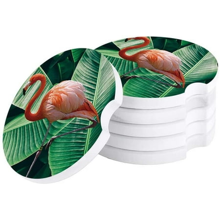 

ZHANZZK Summer Tropical Plants Palm Trees and Flamingos Set of 4 Car Coaster for Drinks Absorbent Ceramic Stone Coasters Cup Mat with Cork Base for Home Kitchen Room Coffee Table Bar Decor
