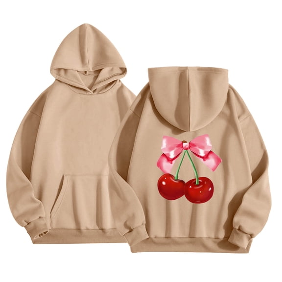 Kids Cherry Print Pullover Hoodie - Cute Bow Graphic Sweatshirt for Toddlers and Children, Ages 1-13 Years