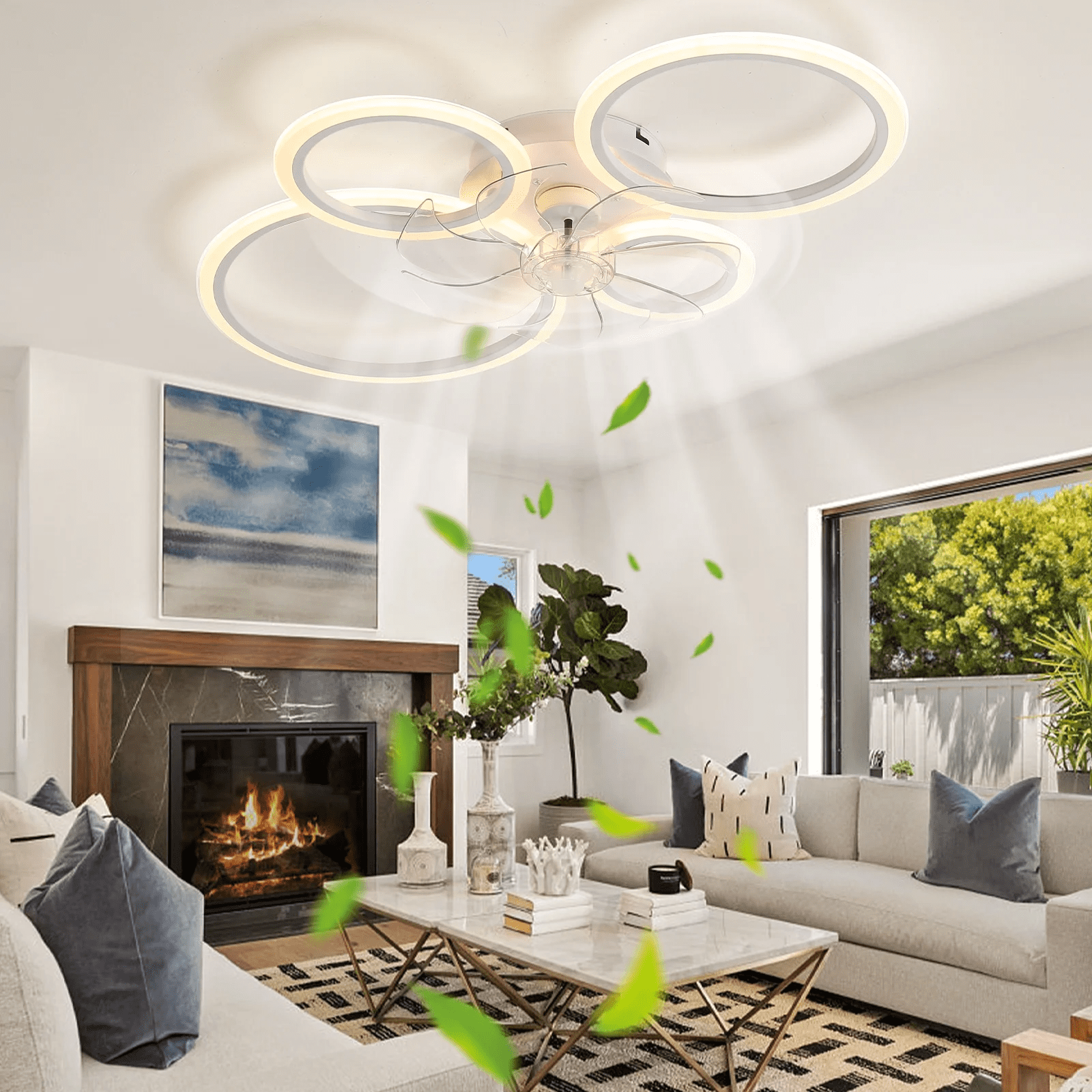33'' Ceiling Fan with Light and Remote Control ，Low-Profile Modern Flush Mount Installation, Dimmable with 6 Speed Options for Bedrooms, Living Rooms, Dining Rooms, and Kitchens