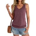 thumbnail image 3 of Womens Banded Bottom V Neck Tank Tops Sleeveless Shirts Casual Loose Fit Clothes 2026 Summer Claret M, 3 of 8