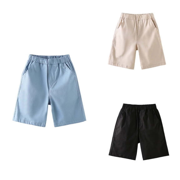 Shorts For Boys Lightweight Solid Print Shorts with Pockets And Elastic Waist for Casual Black 7 Years-8 Years