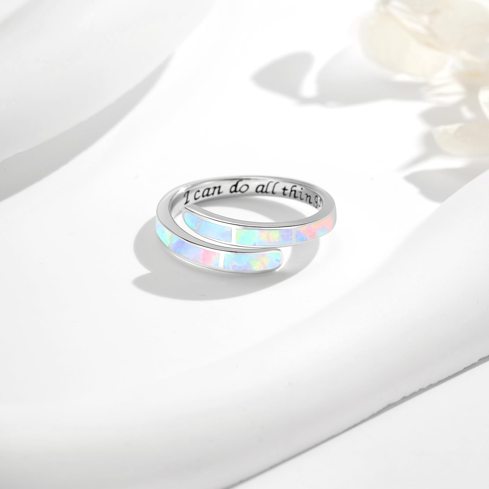 Coachuhhar Opal Ring 925 Sterling Silver White Adjustable Opal Rings Opal Jewelry Gifts for Women Birthday