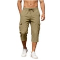 thumbnail image 2 of Jessboyy Mens Cargo Capris Shorts with Pockets Elastic Waist Drawstring Below the Knee Shorts for Men Summer Workout Outdoor Hiking Capri Brown,XXL, 2 of 9