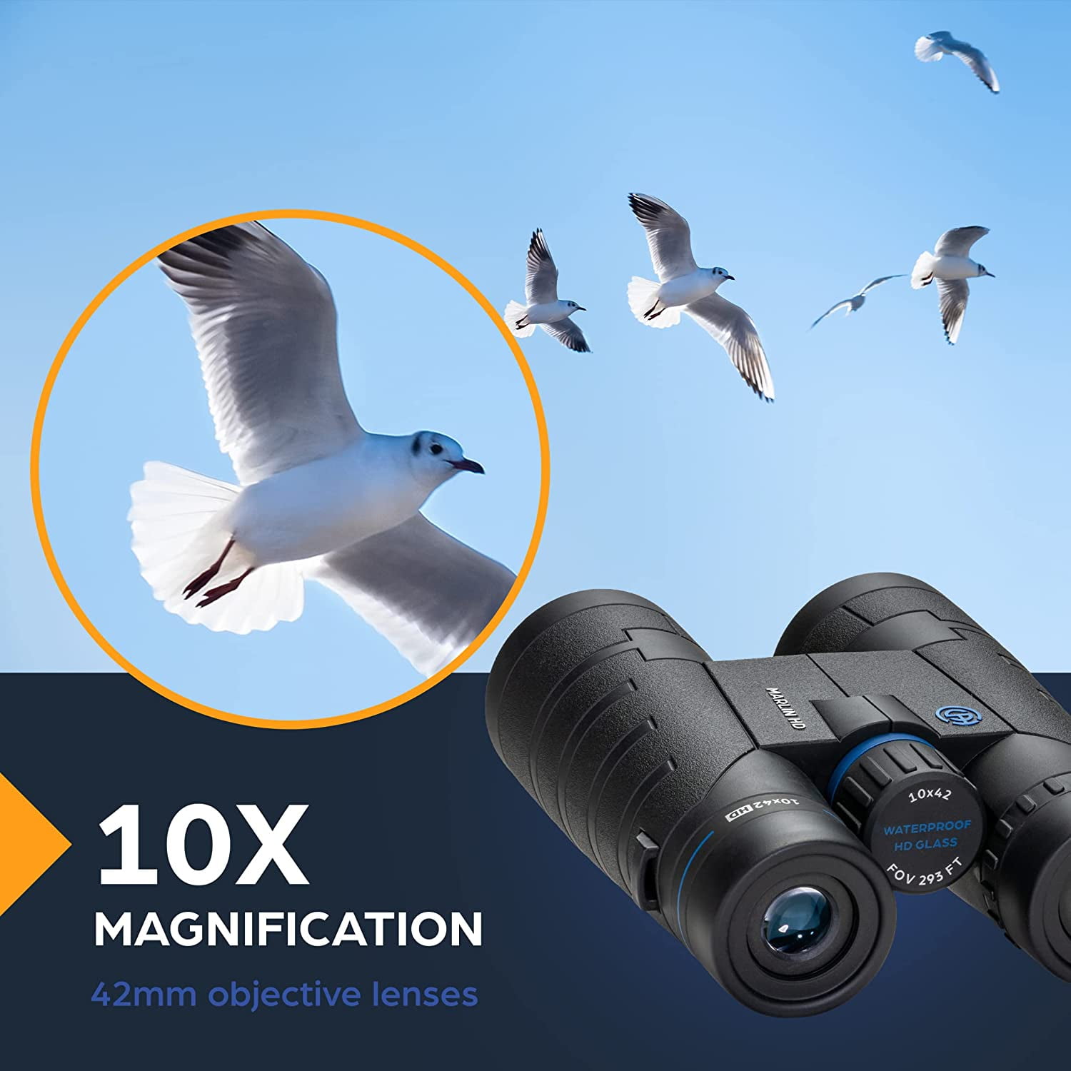 TSO Marlin 10x42 Roof Binocular, Black