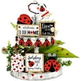 thumbnail image 2 of Ladybird Tiered Tray Decorations Spring Summer Ladybird Wooden Sign Ladybird Table Top Decor Red Farmhouse Ladybird for Home Kitchen Shelf Display Holiday Housewarming (Red), 2 of 8