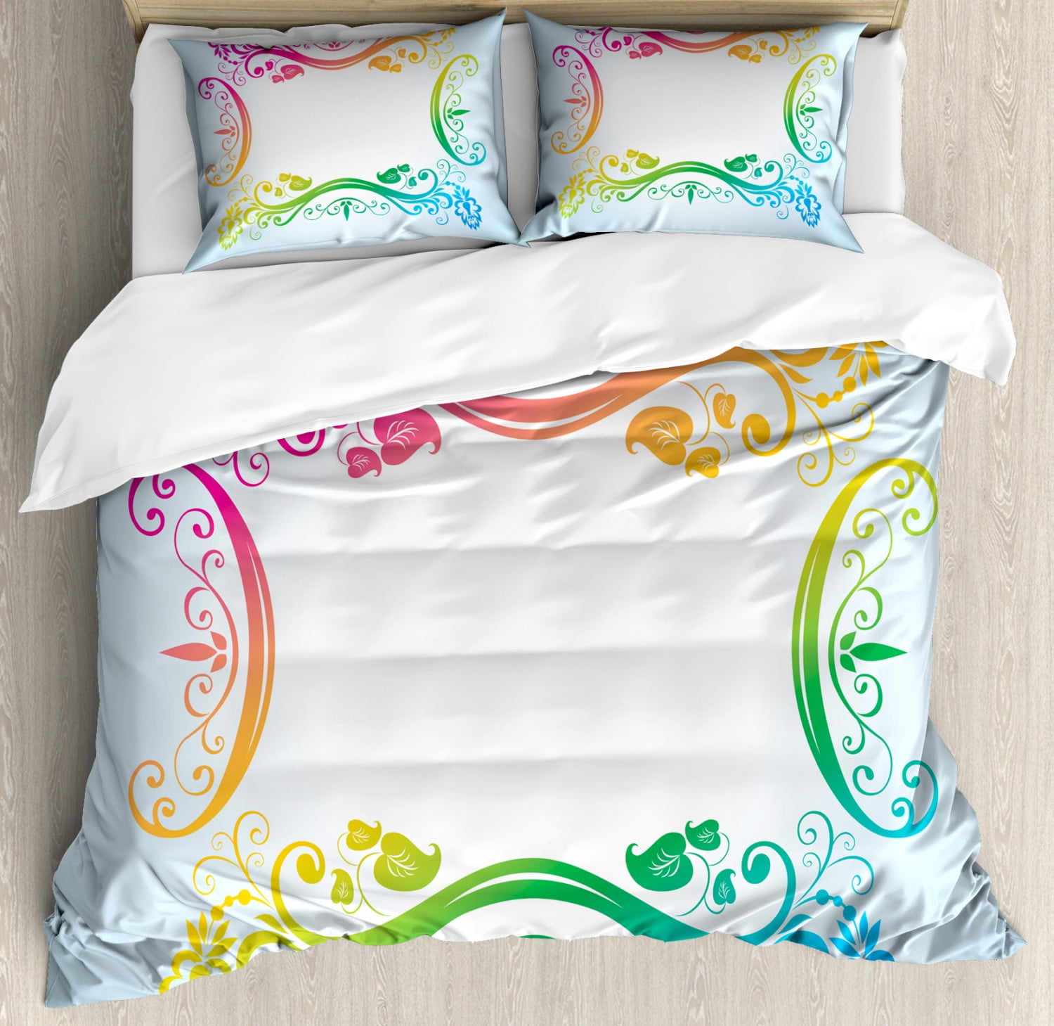 Vintage Rainbow Queen Size Duvet Cover Set, Victorian Style Swirls