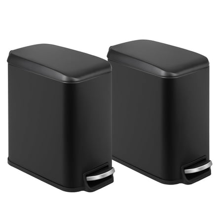 PayLessHere 1.3Gal Black Trash Can 2-Pack - Stainless Steel w/Foot Pedal & Lid