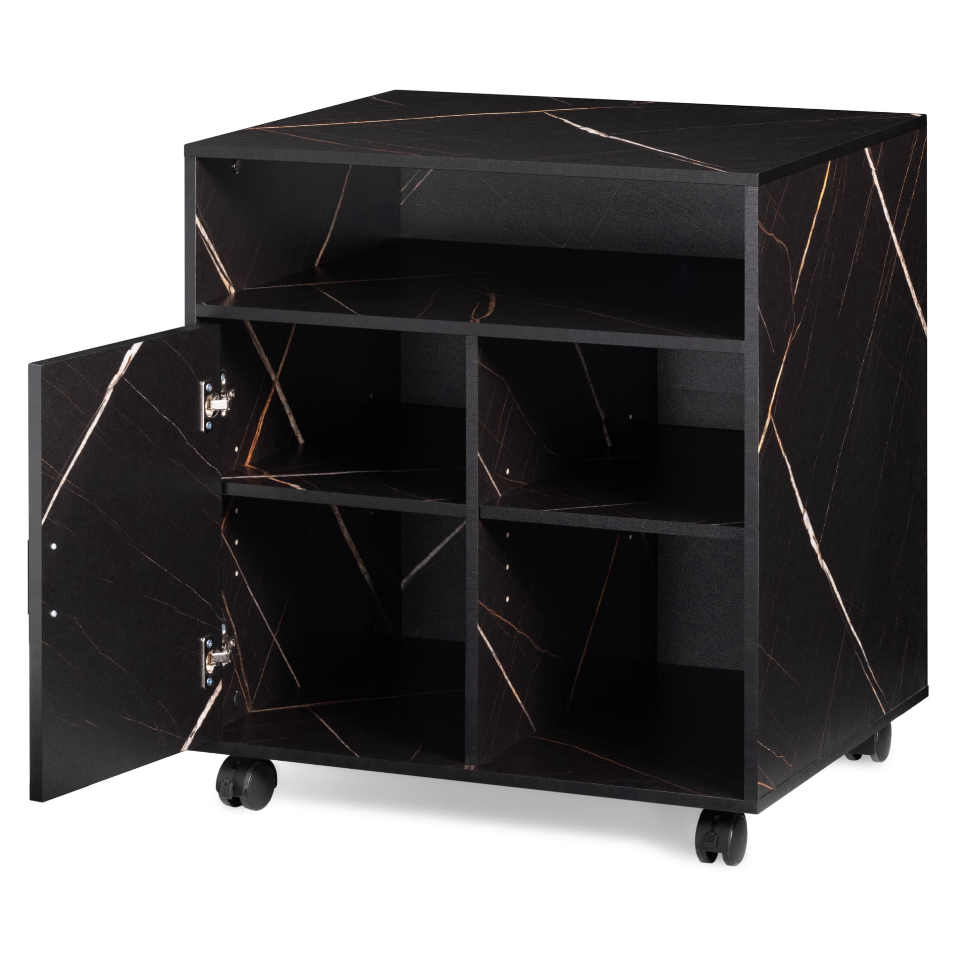 FITUEYES Large File Cabinet with Storage Adjustable Shelves, Wood Mobile Cart with Door, Rolling Printer Stand on Wheels for Home Office, Stone Black