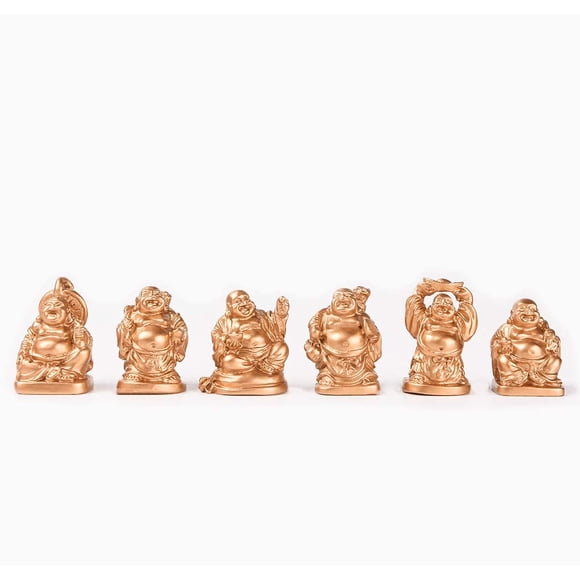 Christmas Characteristic Gift Decoration Laughing Buddha Figurines Lucky Happy Buddha Statue-Set of 6 (mini gold)