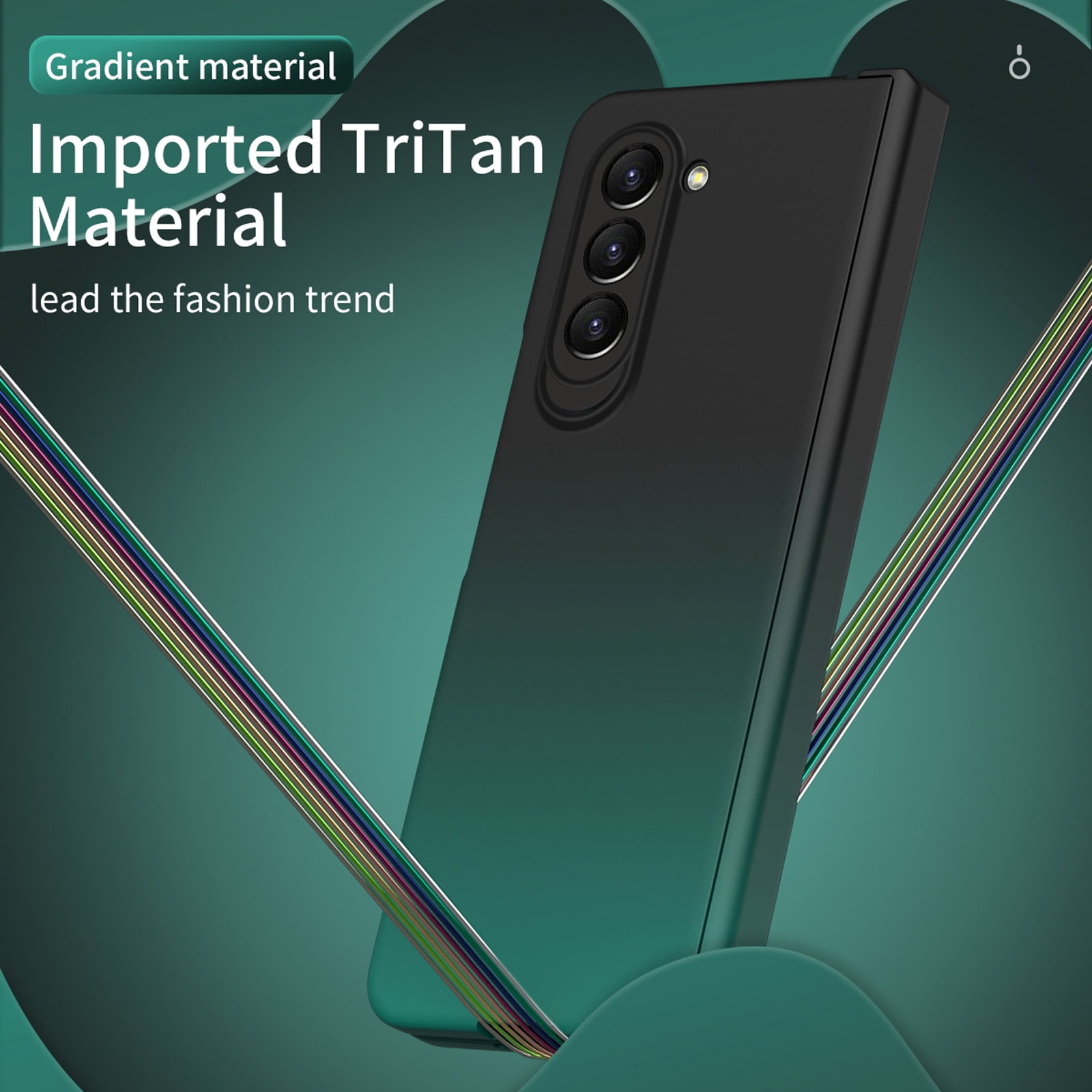 for Samsung Galaxy Z Fold 5 5G 2023 Case, Luxury Gradient Tempered Glass Drop Protection Matte Shockproof Hybrid Folding Flip Phone Case Cover for Samsung Galaxy Z Fold 5 5G 7.6 inch, lack + Green