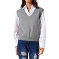 thumbnail image 1 of Chaleco de suéter sin mangas de cuello en V para mujer Inspire Chic, parte superior de punto clásico, L gris, 1 of 6