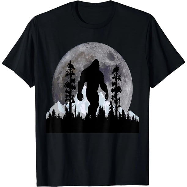Camiseta de Mujer con Diseño de Bigfoot en la Luna del Bosque - Estilo Nocturno y Moderno