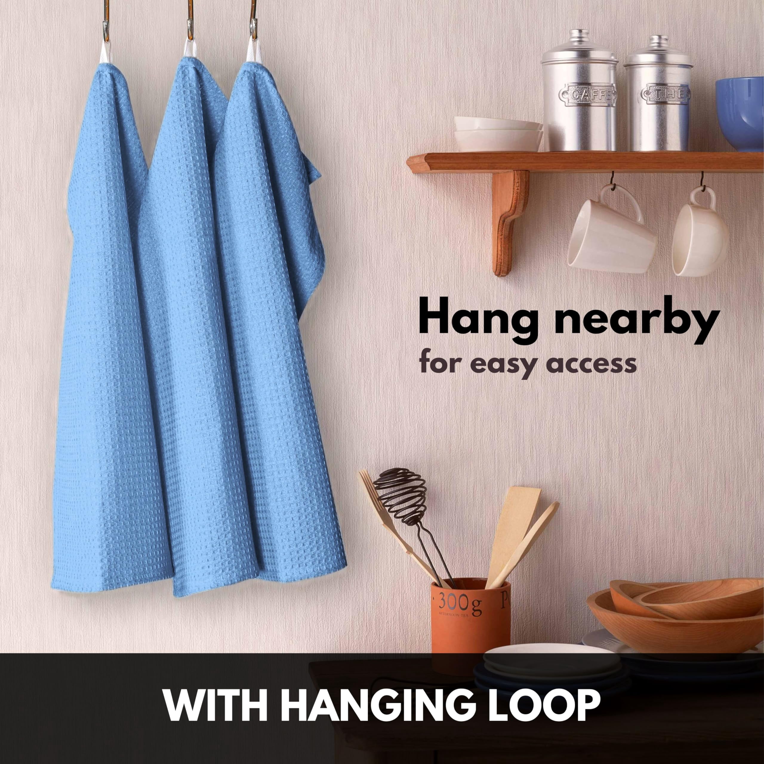 Softopia Cotton Sky Blue Kitchen Dish Towels Set of 12-100% Cotton Waffle Weave, Super Absorbent, Soft, Quick Drying, 16x26 Inches, Ideal for Cleaning, Bar, Tea, and Everyday Use, Light Blue