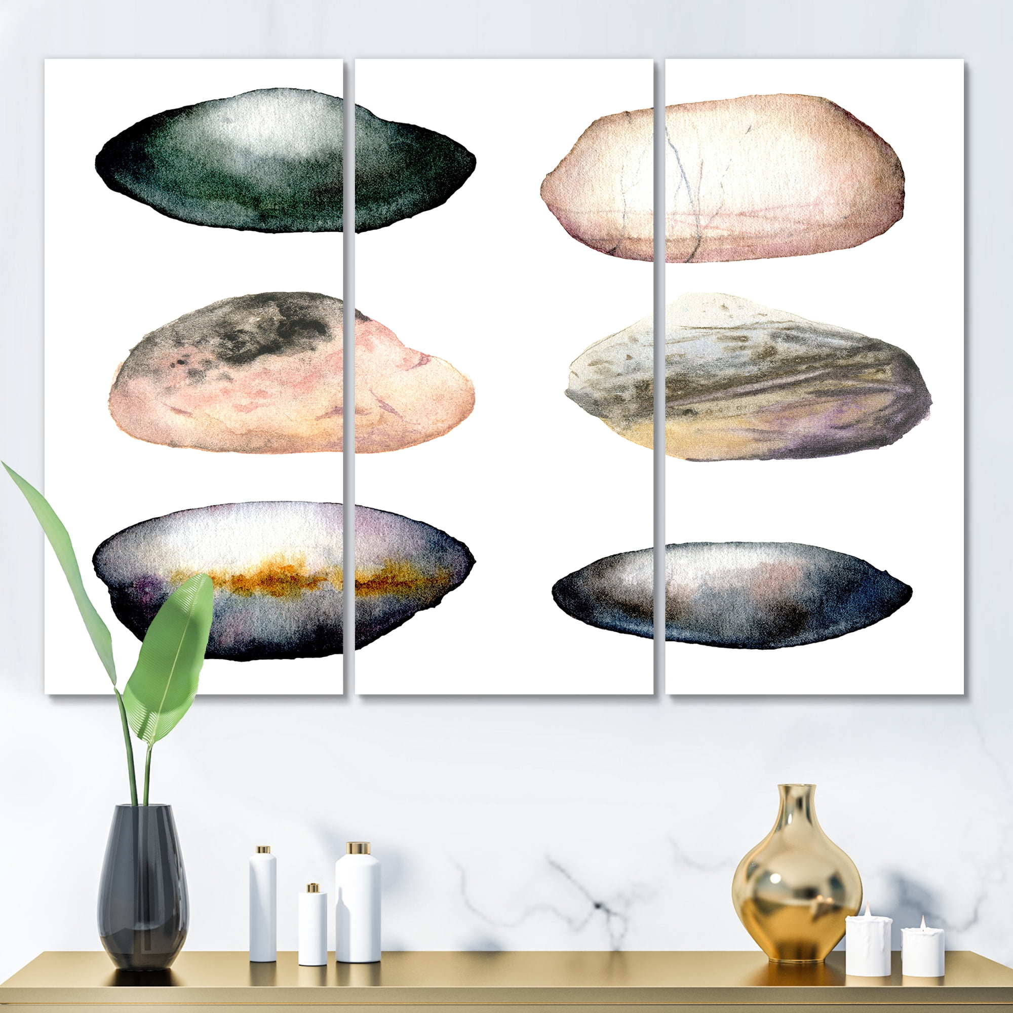 Designart ' Six Abstract Sea Stones On White ' Nautical & Coastal Canvas Wall Art Print