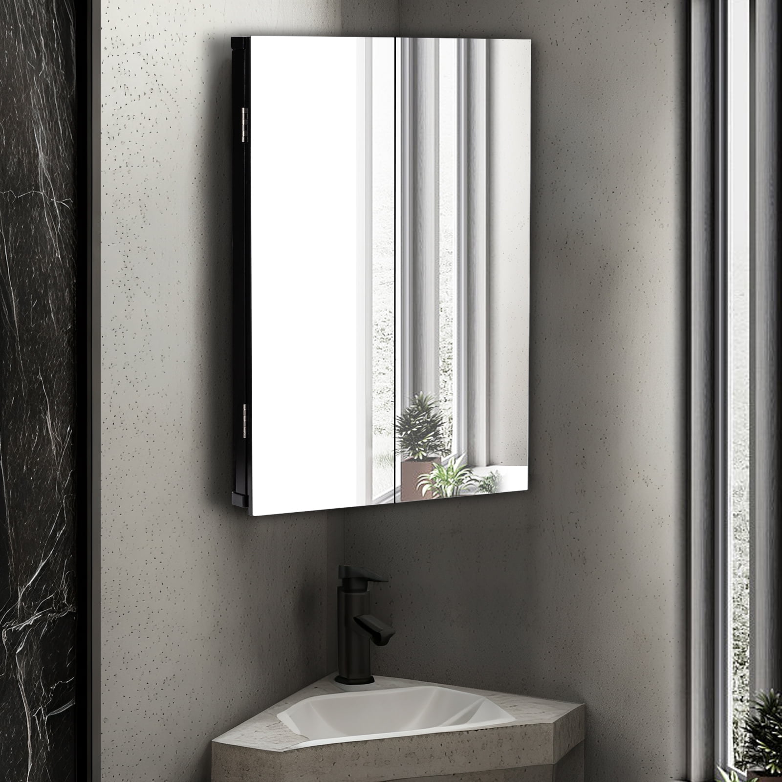Eclife Rectangle Corner Medicine Cabinet with Mirror Wall Mounted Bathroom Organizer, Black