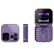 i16pro Mini Flip Phone Foldable Flip 2G GMS Mobile Phone Purple Unlocked Flip Phone 1.77 '' Screen 2 SIM Camera Flashlight Speed Dial Radio Flip Mini Smartphone Mini Cell Phone