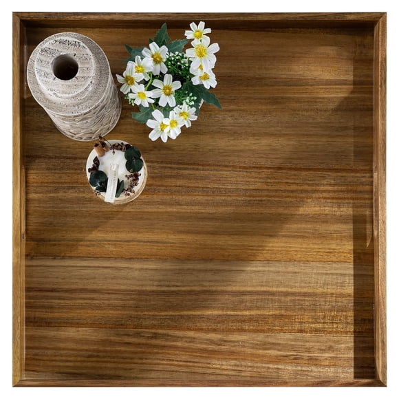 Hanobe Ottoman Tray for Table Top: 20'‘ Wood Decorative Trays for Home Decor - Large Coffee Table Serving Tray with Handles