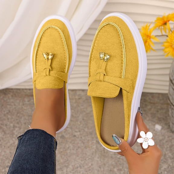 DIVVce Womens Shoes Slip On Mule Loafers With Tassel Accent And Platform Sole For Casual Everyday And Office Wear