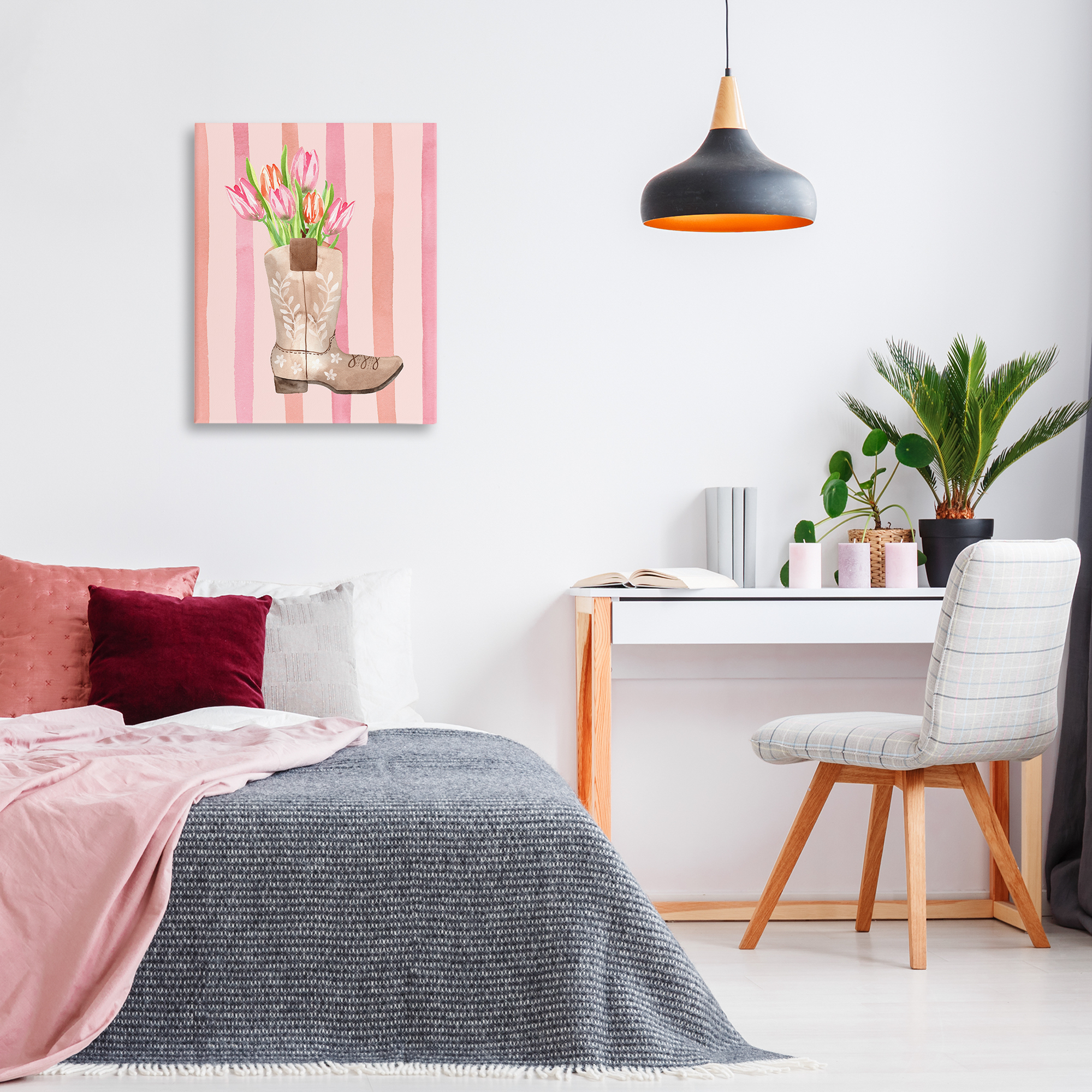 Tulip Cowgirl on Stripes Canvas Wall Art, design by Nina Jacobs