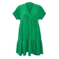 thumbnail image 5 of Daznico Women's V Neck Short Sleeve Tiered Mini Dress, Casual Solid Summer Dress for Everyday Wear,XL, 5 of 5
