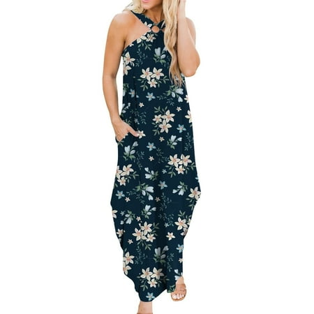 

Long Sleeve Dress for Women Summer Dress Boho Summer Maxi Dress for Women Summer Casual Criss Cross Sundress Sleeveless Split Long Beach Dress with Pockets Summer Dresses for Women 2022 Blue XL