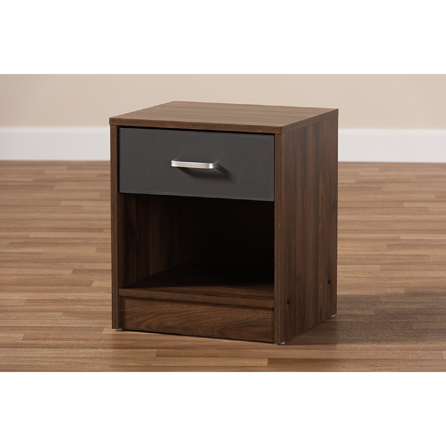 Baxton Studio Hansel Modern and Contemporary 1-Drawer Dark Brown and Dark Grey Finished Nightstand - image 2 of 7