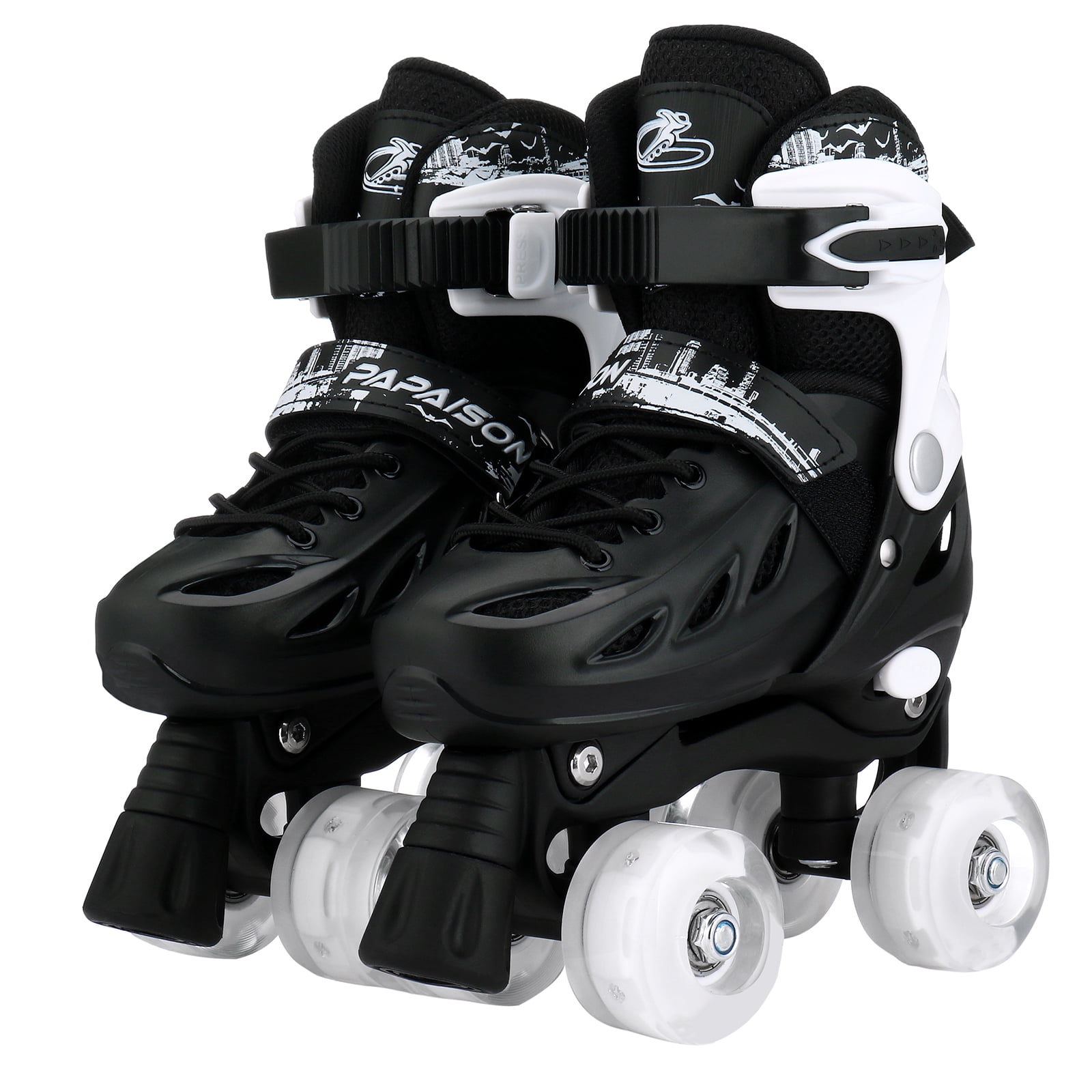 LIXI Roller Skates, 4 Size Adjustable Inline Skates for Girls & Boys &Women &Men, with Light up Wheels,Black