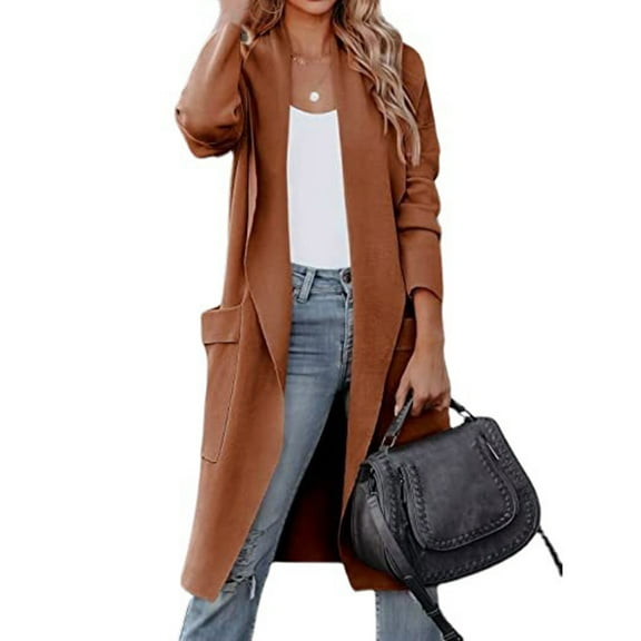 cllios Women's Casual Long Sleeve Draped Open Front Knit Pockets Long Cardigan Jackets Sweater