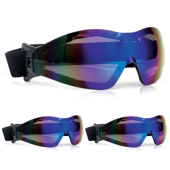 BISON LIFE Mirage Vented Safety Goggles with Adjustable Elastic Band & Protective Pouch, UV Protection Eye Goggles for Outdoor Activities, Blue Mirror, Dustproof Glasses for Men & Women (3 Pack)