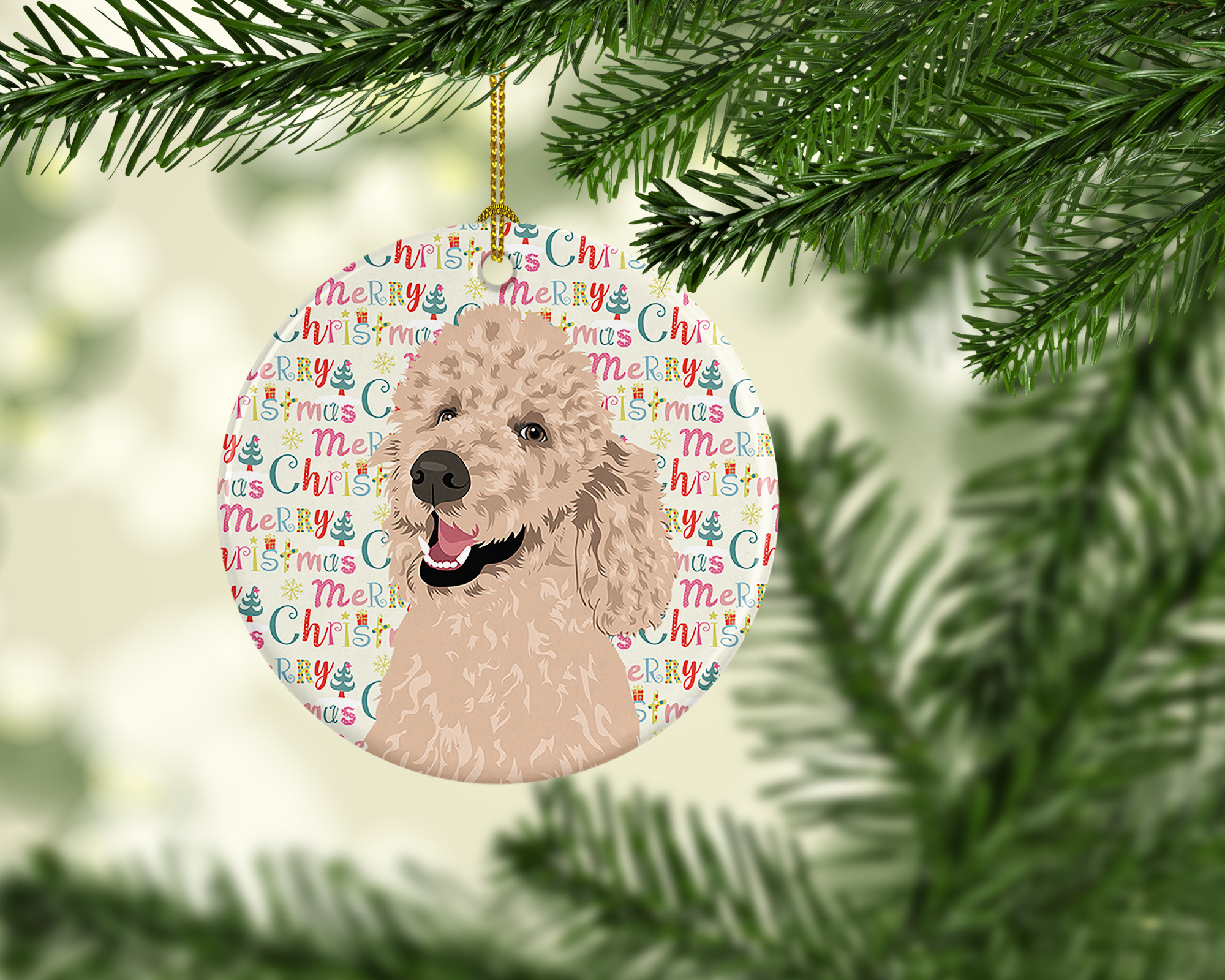 Poodle Standard Cafe Au Lait Christmas Ceramic Ornament 2.8 in x 2.8 in