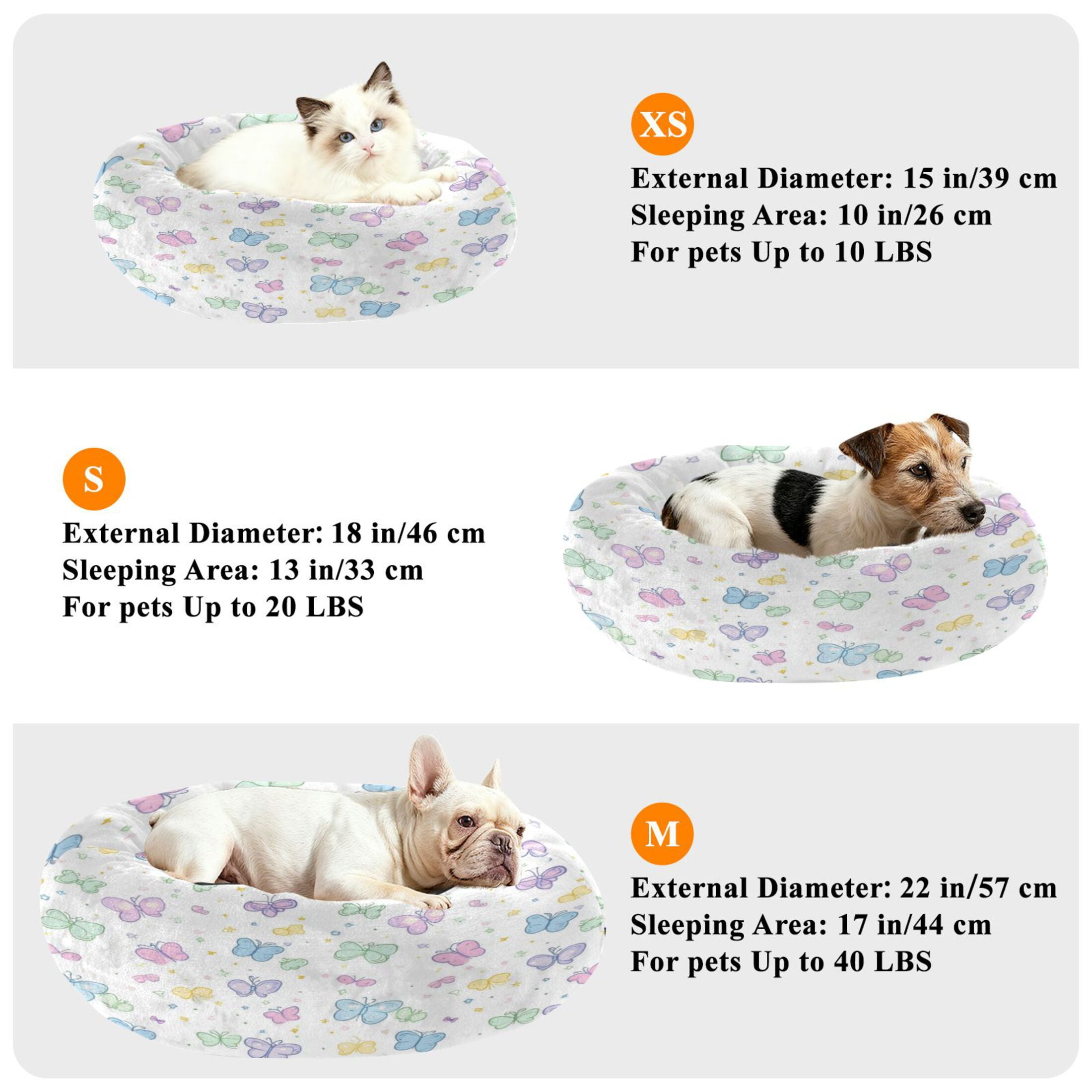 Iauyy Pet Couch Donut Cat Bed for Indoor Cats/Small Dogs Washable & Machine with Non-slip Bottom Calming Cat Furniture, Soft-colored Cartoon Butterfly (M)