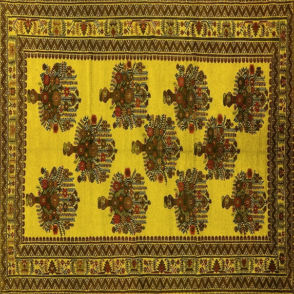 Ahgly Company Machine Washable Indoor Square Oriental Yellow Industrial Area Rugs, 4' Square