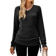 thumbnail image 3 of ZXSXSY Women V Neck Ruched Drawstring Long Seeve Solid Color Top, 3 of 7