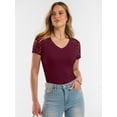 thumbnail image 3 of ANRABESS Women Short Sleeve V Neck Lace Shirts Ribbed Knit Fitted Basic Tee Top 2026 Summer Casual T-Shirts Going Out Outfits Small, 3 of 12