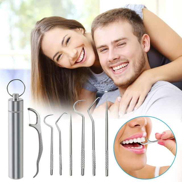 Fiudx Kit de Limpieza Dental, Herramientas de Higiene Bucal de Acero Inoxidable, Juego de Palillos Portátiles, Diseño Resistente a Rayones, Artículos Esenciales de Viaje, Solución de Cuidado Personal