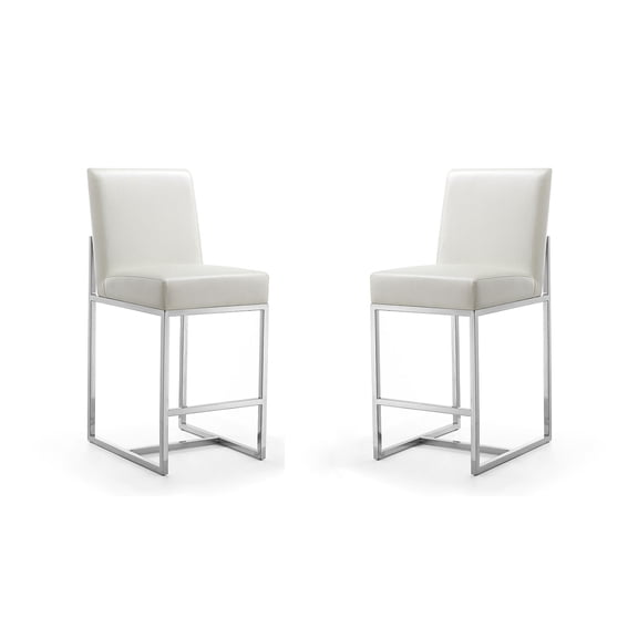 Manhattan Comfort Element 24.8" Faux Leather Counter Stool in White (Set of 2)