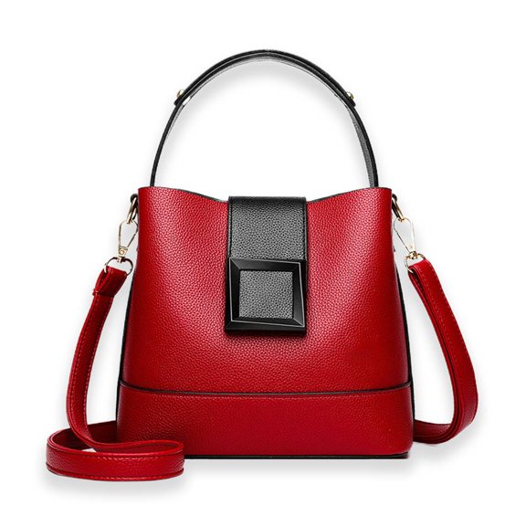 PU Leather Shoulder Bag for Women Elegant Top Handle Bucket Bag Zipper Handbag with Adjustable Strap for Ladies Daily Use and Travel