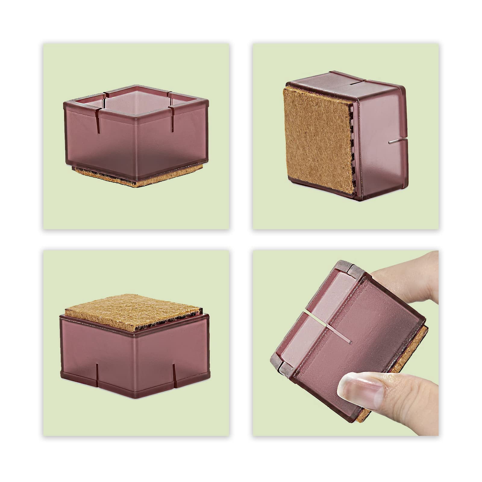 Flyshop 8PCS Rectangle Chair Leg Caps with Felt Pads Durable PVC Protective Feet Cap Prevent Scratches Reduce Noise Felt Furniture Pads, Brown Floor Protectors, Length 38 to 44mm, Width 35 to 41mm