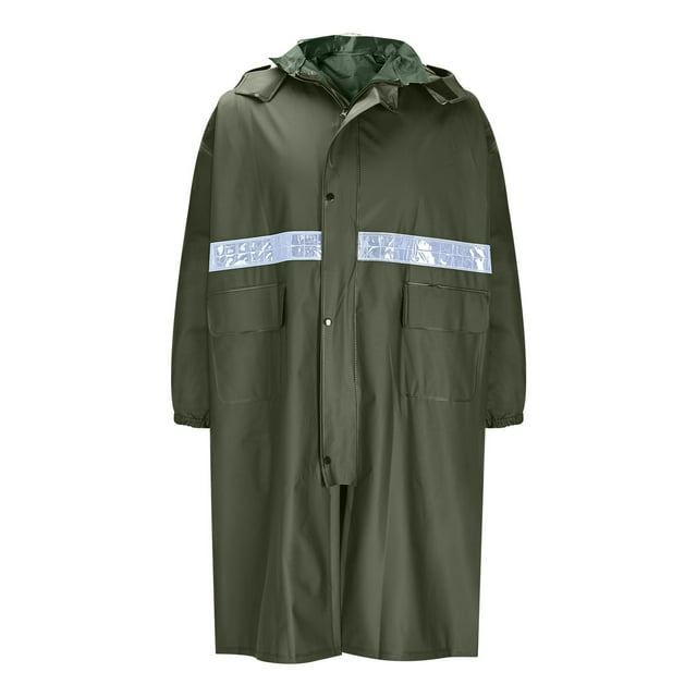 Dagegui Manteau de Pluie de Sécurité à Capuche pour Homme Imperméable Poncho avec Bandes Réfléchissantes pour l'Extérieur Vert Armée TG