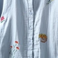 thumbnail image 3 of Women's Floral Embroidered Shirts Ruffle Neck Cotton Linen Blouse Button Down Casual Long Sleeve Tops, 3 of 5
