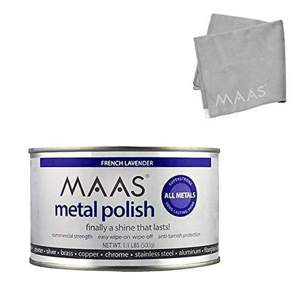 MAAS Metal Polish 1.1lb Can with Microfiber Cloth, Universal Metal Cleaner; Clean, Polish, and Protect Silver, Gold, Brass, Copper, Stainless Steel, and More