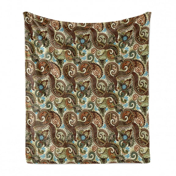 Paisley Soft Flannel Fleece Throw Blanket, Persian Teardrop with a Curved Tip Motif in a Colorful Pattern, Cozy Plush for Indoor and Outdoor Use, 60" x 80", Multicolor, by Ambesonne